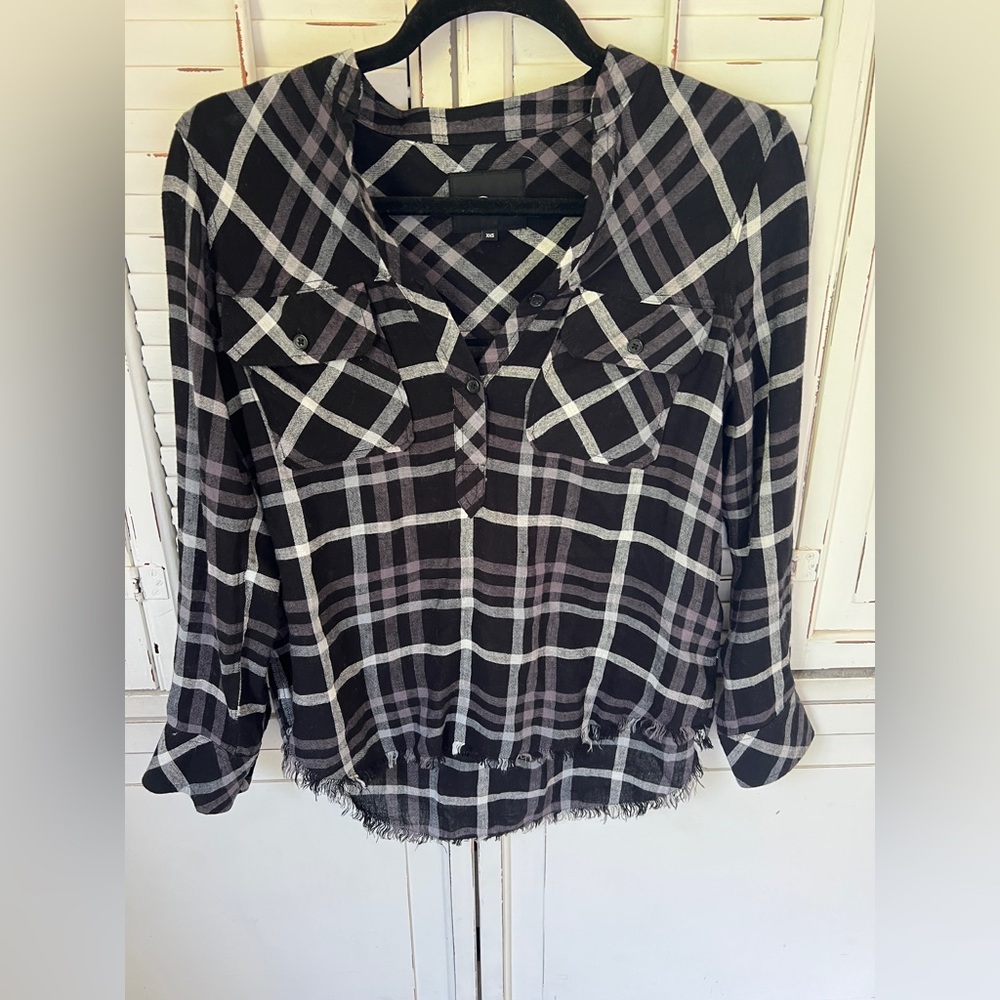 Rails Black and White Plaid Notched Collar Shirt
